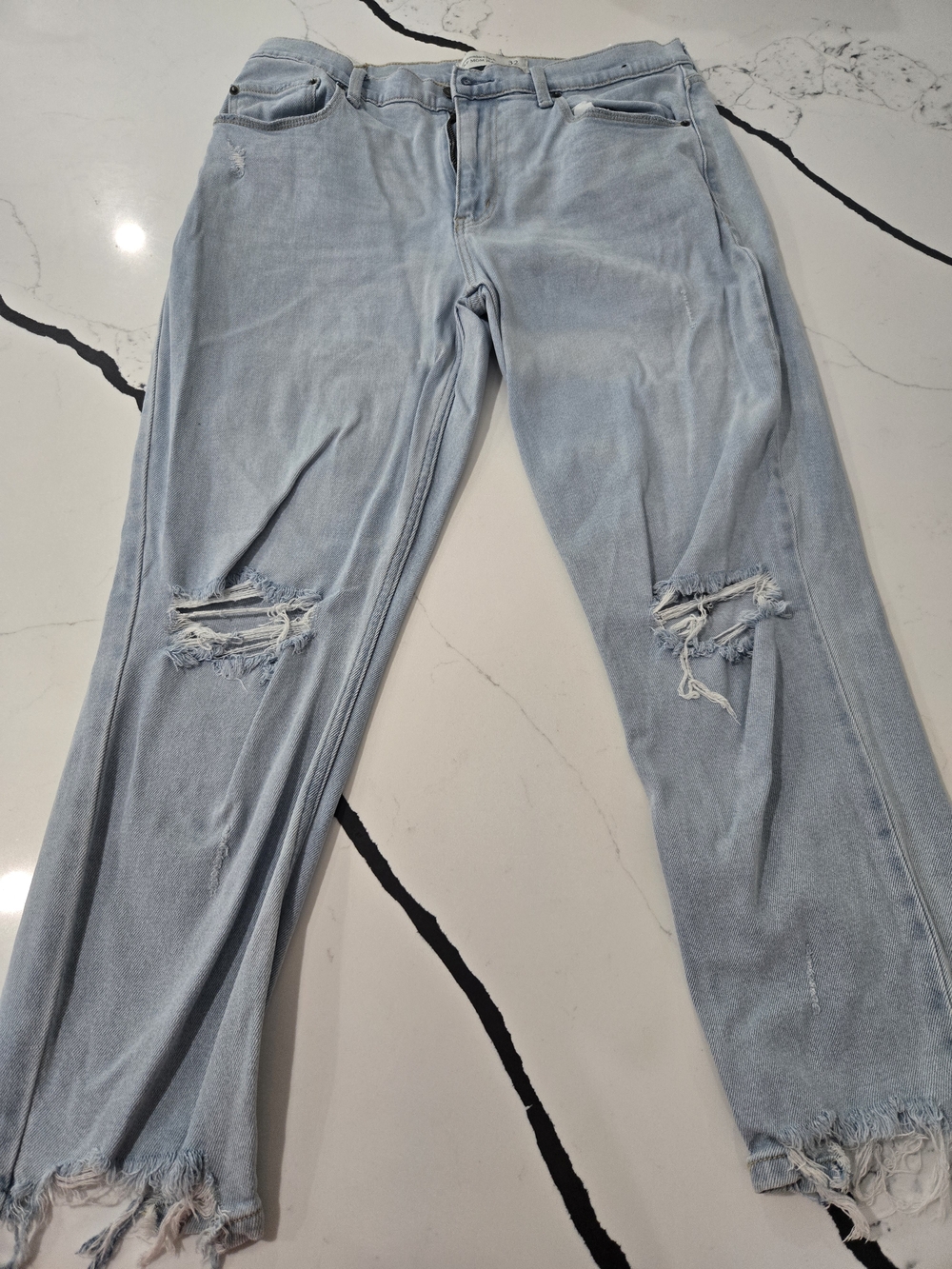 Abercrombie & Fitch Mom Jean Light Blue Straight Leg Ripped Jeans